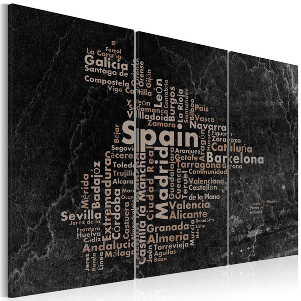 Quadro mappamondo - Text map of Spain on the blackboard - triptych