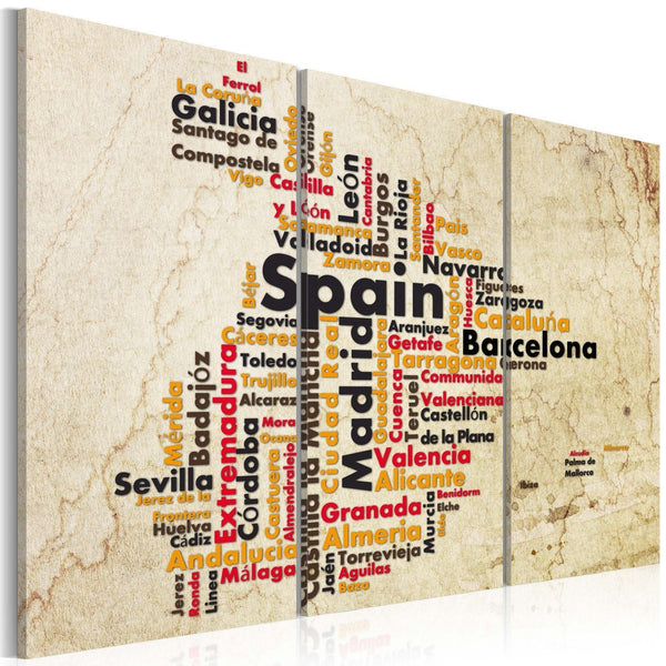 Quadro mappamondo - Mappa: città spagnole (trittico)