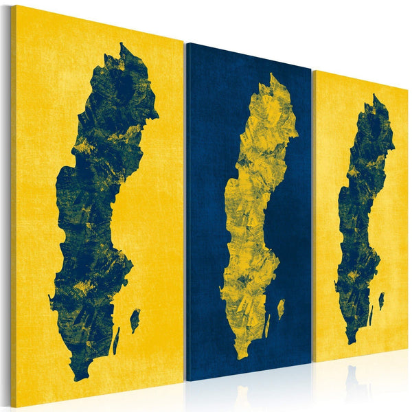 Quadro mappamondo - Cartina di Svezia dipinta: trittico