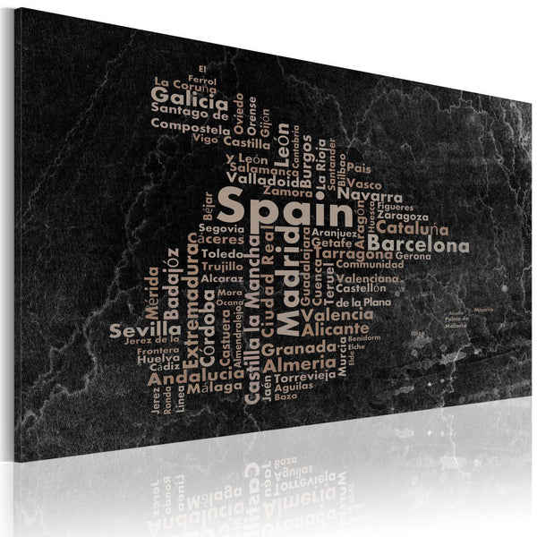 Quadro mappamondo - Text map of Spain on the blackboard