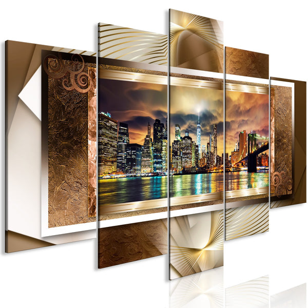 Quadro - Power of Manhattan (5 Parts) Wide Golden