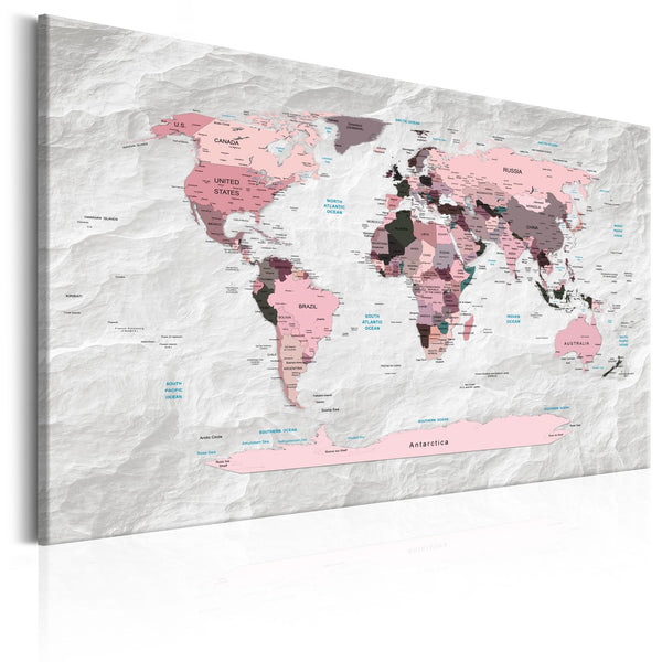 Quadro - World Map: Pink Continents