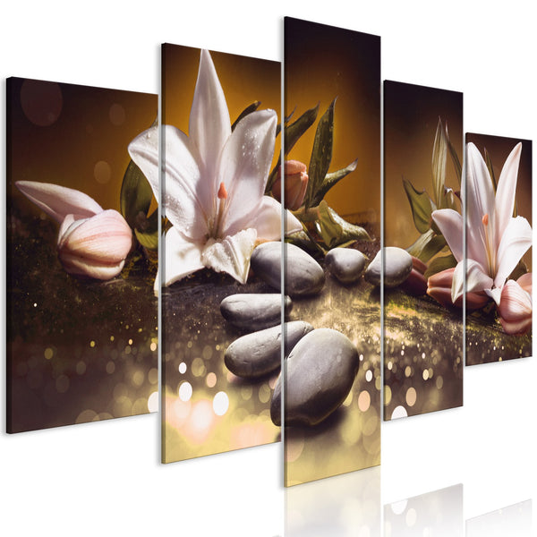 Quadro - Lilies and Stones (5 Parts) Wide Brown
