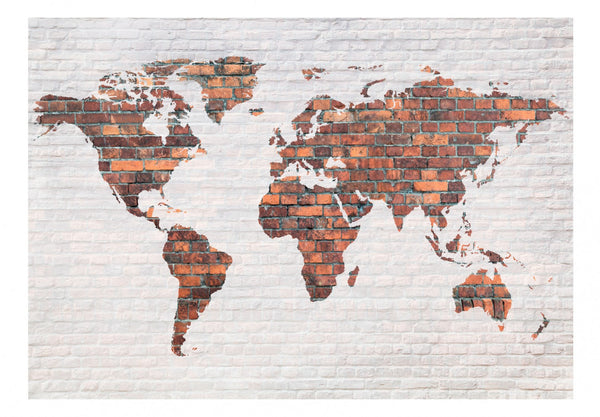 Carta da parati mappamondo - World Map: Brick Wall
