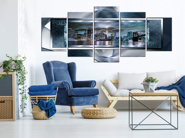 Quadro - Power of Manhattan (5 Parts) Wide Blue