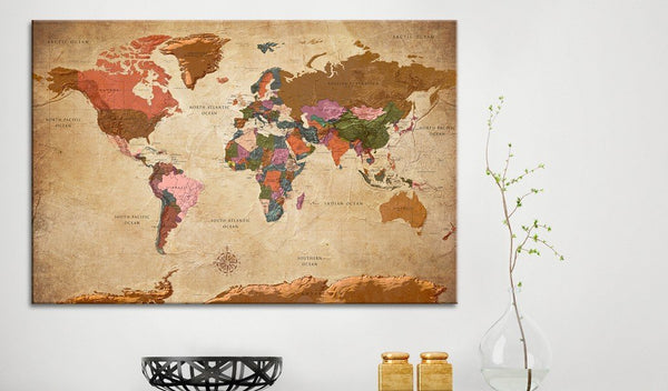 Bacheca in sughero - World Map: Brown Elegance [Cork Map]