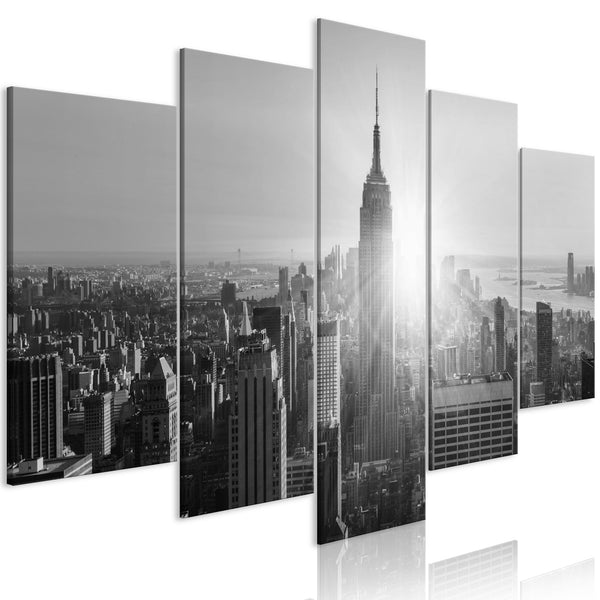 Quadro - Sun over Manhattan (5 Parts) Wide Black and White
