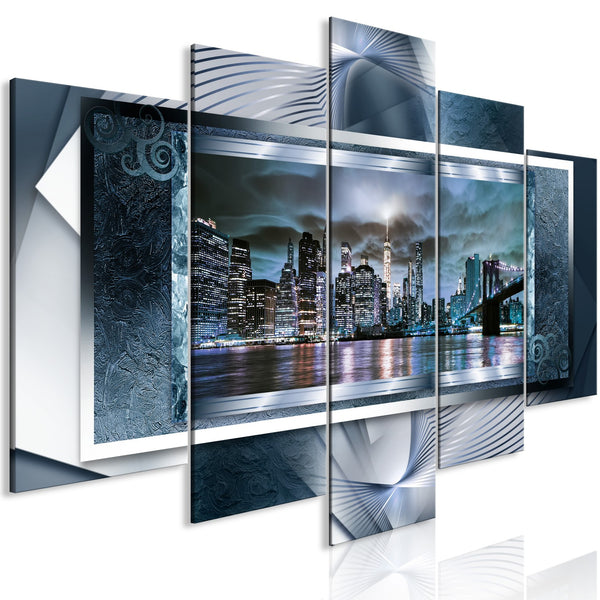Quadro - Power of Manhattan (5 Parts) Wide Blue