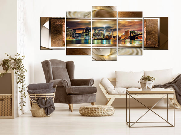 Quadro - Power of Manhattan (5 Parts) Wide Golden