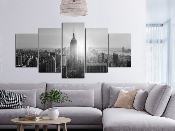 Quadro - Sun over Manhattan (5 Parts) Wide Black and White