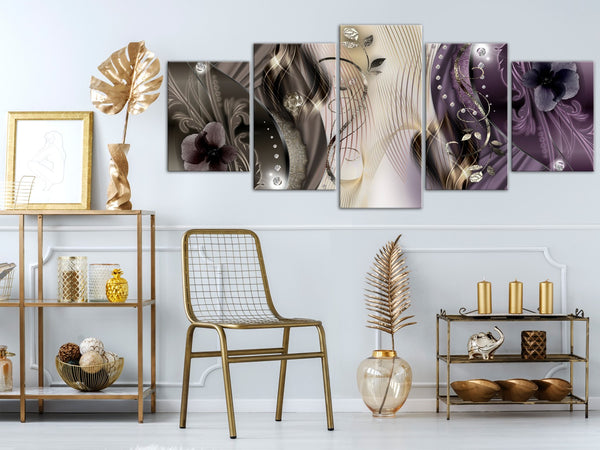 Quadro - Floral Abstraction (5 Parts) Wide Beige