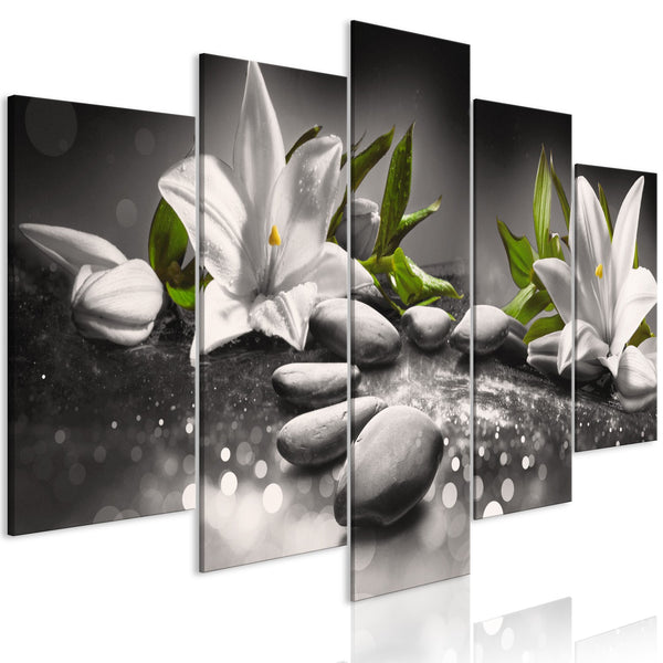 Quadro - Lilies and Stones (5 Parts) Wide Grey