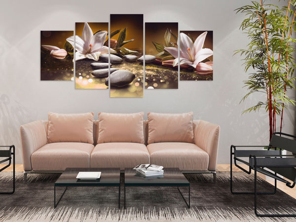 Quadro - Lilies and Stones (5 Parts) Wide Brown
