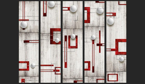 Carta da parati - Concrete, red frames and white knobs