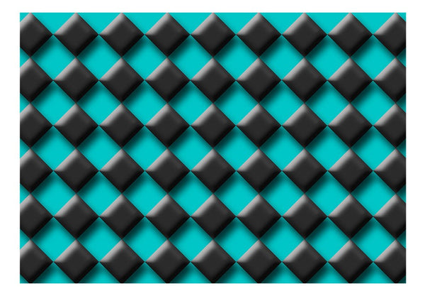 Carta da parati geometrica - Blue & Black Chessboard