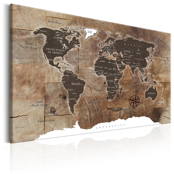 Quadro - World Map: Wooden Mosaic