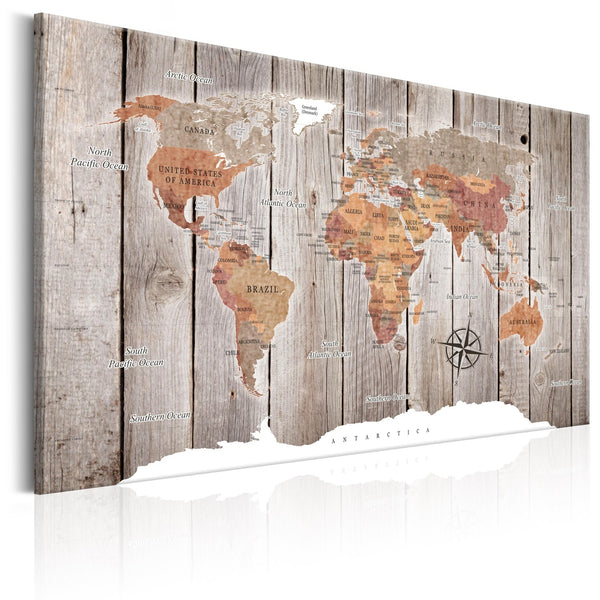 Quadro - World Map: Wooden Stories